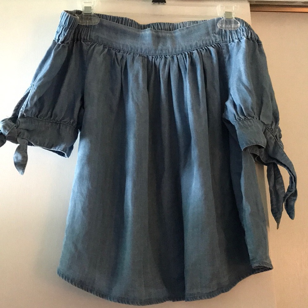 Off the Shoulder Jean Shirt
